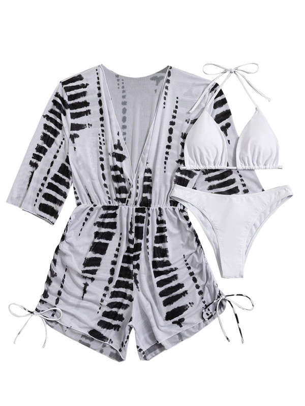 Μπικίνι 3 τεμαχίων Γυναικείο μαγιό 2023 Νέο Cover Up Μαγιό Κορδόνι Κορδόνι Κορδόνι Στρινγκ Ψηλόμεση Σετ μπικίνι Μαγιό Beach