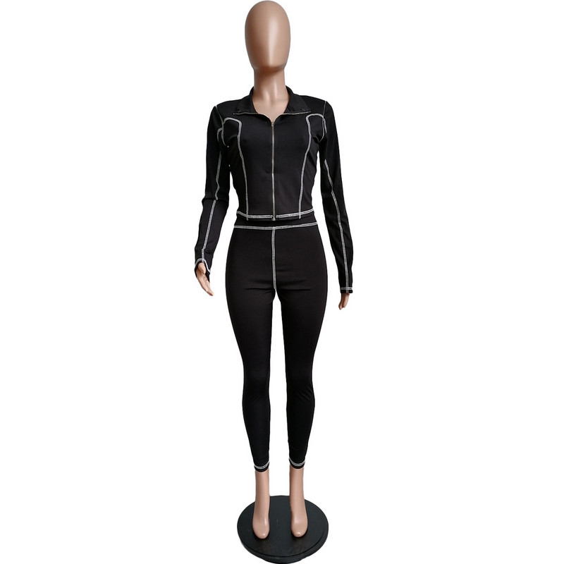 Trening de modă de toamnă 2023, set de două piese pentru femei, sport casual, cu mânecă lungă, cu fermoar, și pantaloni lungi subțiri, ținute sport