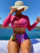 Bikini kupaći kostim Ženski kupaći kostim 2023. Novi trodijelni komplet dugih rukava za prekrivanje bikinija, kupaći kostim visokog struka Biquini odjeća za plažu