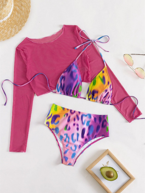 Bikini kupaći kostim Ženski kupaći kostim 2023. Novi trodijelni komplet dugih rukava za prekrivanje bikinija, kupaći kostim visokog struka Biquini odjeća za plažu