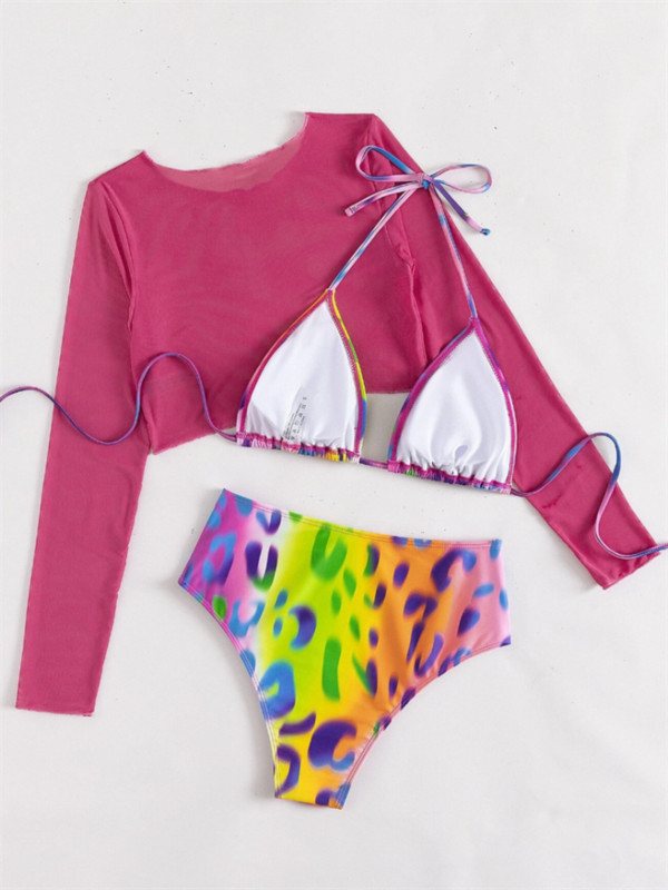 Bikini kupaći kostim Ženski kupaći kostim 2023. Novi trodijelni komplet dugih rukava za prekrivanje bikinija, kupaći kostim visokog struka Biquini odjeća za plažu