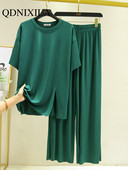 Φαρδιά καλοκαιρινά κοντομάνικα σπαστά παντελόνια σετ δύο τεμαχίων Γυναικεία ρούχα Γυναικεία σετ 2 τεμαχίων Γυναικεία σετ δύο Peice Γυναικεία φόρμα