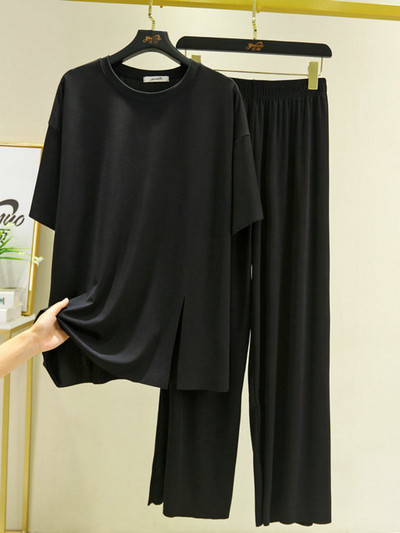 Φαρδιά καλοκαιρινά κοντομάνικα σπαστά παντελόνια σετ δύο τεμαχίων Γυναικεία ρούχα Γυναικεία σετ 2 τεμαχίων Γυναικεία σετ δύο Peice Γυναικεία φόρμα