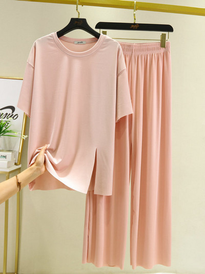 Φαρδιά καλοκαιρινά κοντομάνικα σπαστά παντελόνια σετ δύο τεμαχίων Γυναικεία ρούχα Γυναικεία σετ 2 τεμαχίων Γυναικεία σετ δύο Peice Γυναικεία φόρμα