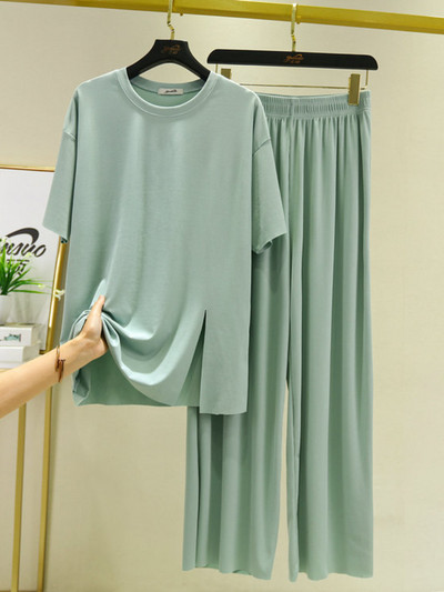 Φαρδιά καλοκαιρινά κοντομάνικα σπαστά παντελόνια σετ δύο τεμαχίων Γυναικεία ρούχα Γυναικεία σετ 2 τεμαχίων Γυναικεία σετ δύο Peice Γυναικεία φόρμα