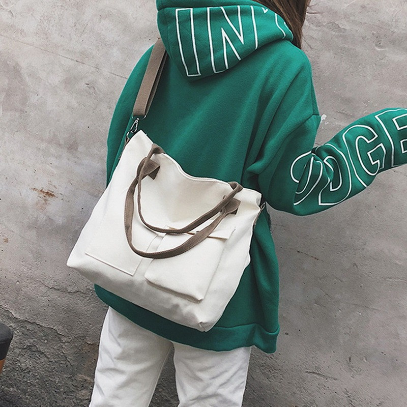 Geantă tote din pânză pentru femei, de designer de culoare uni, geantă de mână ocazională, geantă de umăr, din bumbac, reutilizabilă pentru cumpărături.