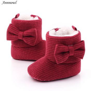 Модна марка Детски ботуши Бебешки обувки Обувки за момичета Меки подметки Бути за малко дете Зимни топли ботуши за сняг Панделки Обувки за новородено за 1 година