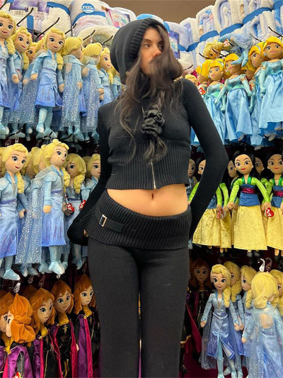 Dámske outfity s nízkym pásom, pleteným skráteným topom a nohavicami Tossy Knit, legíny, dvojdielna súprava, tepláková súprava, nové