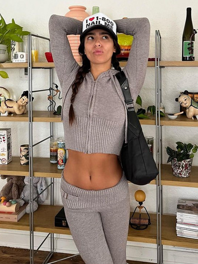 Dámske outfity s nízkym pásom, pleteným skráteným topom a nohavicami Tossy Knit, legíny, dvojdielna súprava, tepláková súprava, nové