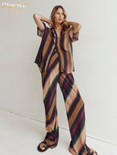 Clacive Fashion Loose Print Two Piece Σετ Γυναικεία Στολή Κομψές μπλούζες με μισό μανίκι που ταιριάζουν με ψηλόμεσο παντελόνι Γυναικείο New In