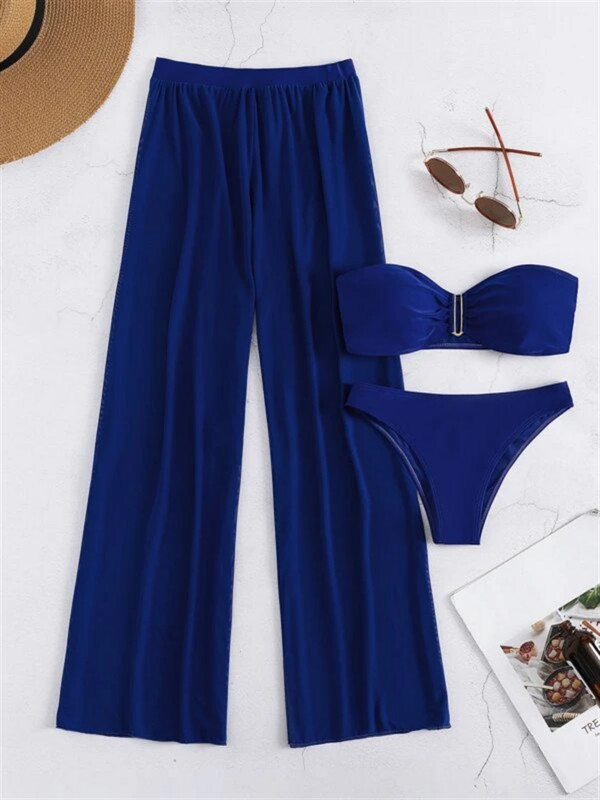 Bikini Trodijelni kupaći kostim Ženski kupaći kostim 2023. Nove jednobojne bijele hlače za plažu Komplet bikinija Kupaći kostim Ženska odjeća za plažu Biquini