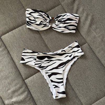 2023 m. bikinis maudymosi kostiumėlis Moteriškas spausdintas maudymosi kostiumėlis aukštu juosmeniu bikinio komplektas Push Up Bandeau maudymosi kostiumėlis, moteriškas paplūdimio dėvėjimas, mergaičių bikini