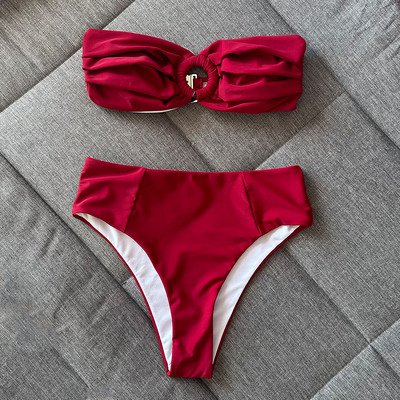 Μπικίνι 2023 Μαγιό Γυναικεία στάμπα Ψηλόμεση Σετ μπικίνι Push Up Bandeau Γυναικεία ρούχα παραλίας Biquini Girls