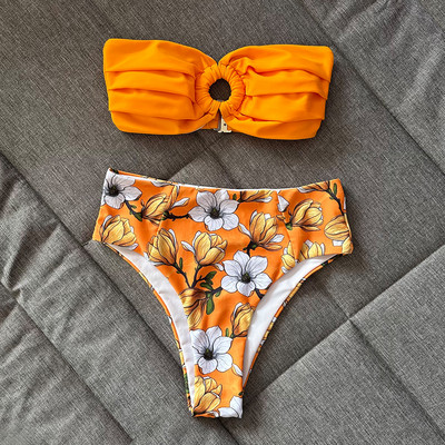 Μπικίνι 2023 Μαγιό Γυναικεία στάμπα Ψηλόμεση Σετ μπικίνι Push Up Bandeau Γυναικεία ρούχα παραλίας Biquini Girls