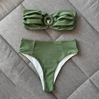 Μπικίνι 2023 Μαγιό Γυναικεία στάμπα Ψηλόμεση Σετ μπικίνι Push Up Bandeau Γυναικεία ρούχα παραλίας Biquini Girls