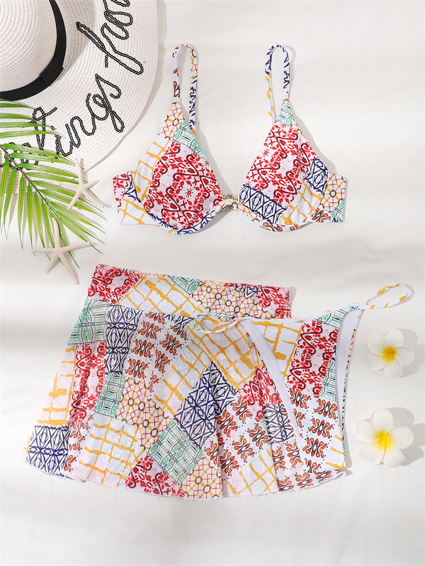Three Pieces Bikini 2023 Νέο Μαγιό Γυναικεία Μαγιό με Φούστες Σετ μπικίνι Cover Up Μαγιό Γυναικείο Biquini Beach Καλοκαίρι