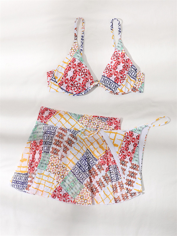 Three Pieces Bikini 2023 Νέο Μαγιό Γυναικεία Μαγιό με Φούστες Σετ μπικίνι Cover Up Μαγιό Γυναικείο Biquini Beach Καλοκαίρι