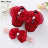 Dječje cipele za krštenje novorođenčeta Bijele čipkane mašne Cipele za djevojčice Komplet traka za glavu za malu djecu Slatke mekane dječje cipele za 0-18M