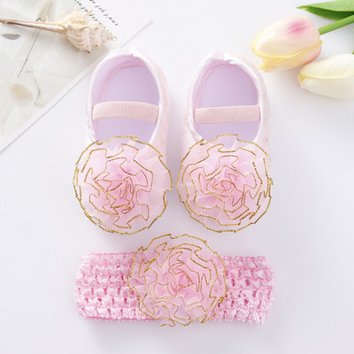 Dječje cipele za krštenje novorođenčeta Bijele čipkane mašne Cipele za djevojčice Komplet traka za glavu za malu djecu Slatke mekane dječje cipele za 0-18M