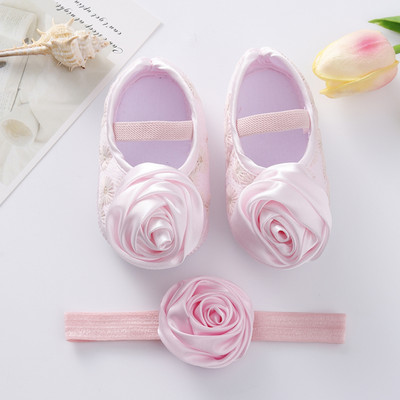 Dječje cipele za krštenje novorođenčeta Bijele čipkane mašne Cipele za djevojčice Komplet traka za glavu za malu djecu Slatke mekane dječje cipele za 0-18M