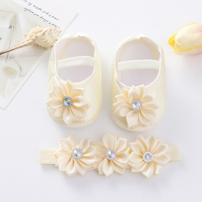 Dječje cipele za krštenje novorođenčeta Bijele čipkane mašne Cipele za djevojčice Komplet traka za glavu za malu djecu Slatke mekane dječje cipele za 0-18M