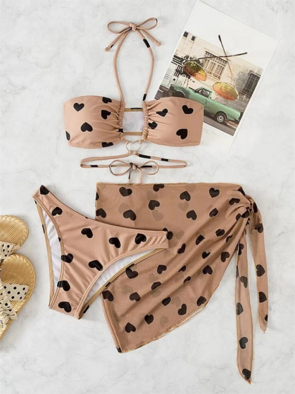 Dámske trojdielne plavky, set 2023, nové bikiny s obväzom a halterom, zakrývajúce plavky so sukňami, dámske bikiny