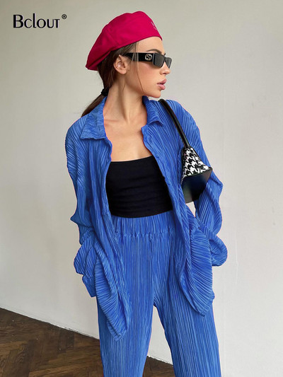 Jesenné skladané nohavice Bclout, dvojdielne sety, dámske outfity, voľné blúzky s dlhým rukávom, párty, nohavice s vysokým pásom, obleky pre ženy od 2000 rokov