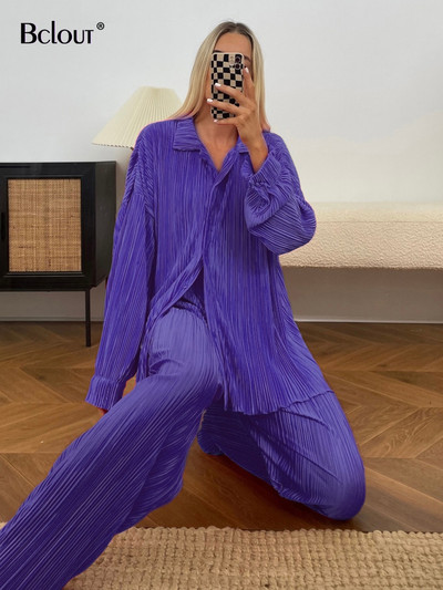 Jesenné skladané nohavice Bclout, dvojdielne sety, dámske outfity, voľné blúzky s dlhým rukávom, párty, nohavice s vysokým pásom, obleky pre ženy od 2000 rokov
