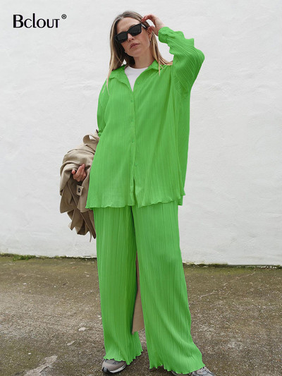 Jesenné skladané nohavice Bclout, dvojdielne sety, dámske outfity, voľné blúzky s dlhým rukávom, párty, nohavice s vysokým pásom, obleky pre ženy od 2000 rokov