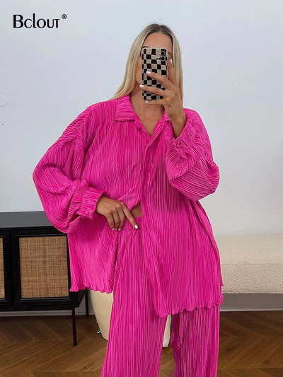 Jesenné skladané nohavice Bclout, dvojdielne sety, dámske outfity, voľné blúzky s dlhým rukávom, párty, nohavice s vysokým pásom, obleky pre ženy od 2000 rokov