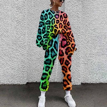 Άνοιξη 2023 Γυναικεία Leopard Tie Dye αθλητική φόρμα δύο τεμαχίων Γυναικεία casual fashion print Πουλόβερ μακρυμάνικα streetwear κοστούμια