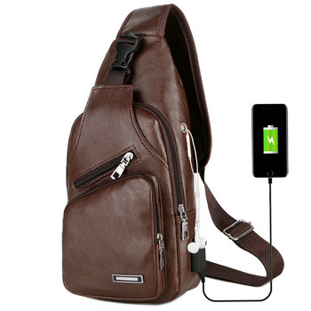 USB зареждаща чанта за гърди с отвор за слушалки Мъжка многофункционална чанта за гърди с една презрамка против кражба с регулируема презрамка