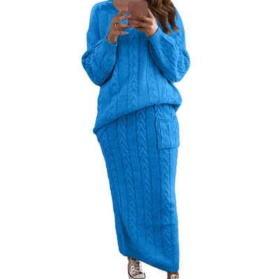 Σετ δύο τεμαχίων Γυναικείο Φόρεμα Μακρυμάνικο Crop Tops+Pencil Φούστα 2 Σετ τμχ Γυναικείο Πουλόβερ Πλεκτή Φούστα Χειμερινό κοστούμι 12 χρωμάτων