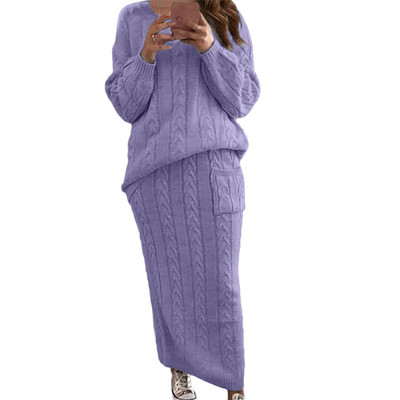 Σετ δύο τεμαχίων Γυναικείο Φόρεμα Μακρυμάνικο Crop Tops+Pencil Φούστα 2 Σετ τμχ Γυναικείο Πουλόβερ Πλεκτή Φούστα Χειμερινό κοστούμι 12 χρωμάτων