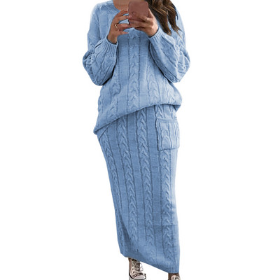 Σετ δύο τεμαχίων Γυναικείο Φόρεμα Μακρυμάνικο Crop Tops+Pencil Φούστα 2 Σετ τμχ Γυναικείο Πουλόβερ Πλεκτή Φούστα Χειμερινό κοστούμι 12 χρωμάτων