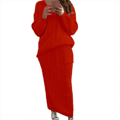 Σετ δύο τεμαχίων Γυναικείο Φόρεμα Μακρυμάνικο Crop Tops+Pencil Φούστα 2 Σετ τμχ Γυναικείο Πουλόβερ Πλεκτή Φούστα Χειμερινό κοστούμι 12 χρωμάτων