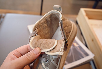 Зимни плюшени памучни обувки за деца Корейски стил Карирани ботуши за момчета и момичета Снежни ботуши 2023 Тенденция Модни ежедневни обувки за деца
