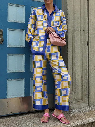 Hipster de stradă Costum casual de damă din poliester la modă Toamnă Jachetă simplă cu un singur piept Pantaloni cu talie înaltă pentru femeie ținută din două piese