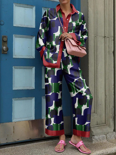 Hipster de stradă Costum casual de damă din poliester la modă Toamnă Jachetă simplă cu un singur piept Pantaloni cu talie înaltă pentru femeie ținută din două piese