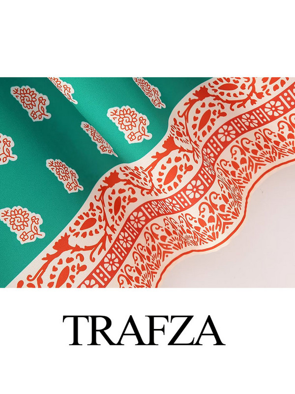 TRAFZA Seturi de pantaloni imprimați la modă pentru femei+Bluze casual de epocă largi, cu mâneci lungi, cu nasturi, cămăși pentru femei Topuri șic Costum din două piese