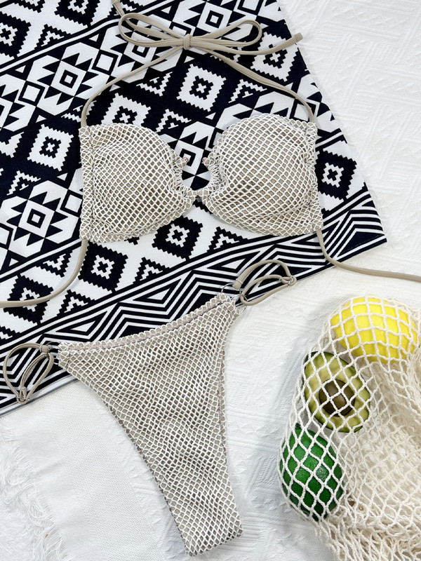 Vigorashely 2023 Sexy Solid Halter Μπικίνι δεμένο στρινγκ Γυναικείο μαγιό Push Up Cross Hollow Μαγιό Biquinis Καλοκαιρινό μαγιό