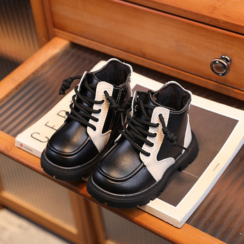 Детски къси ботуши в британски стил 2023 г. Есен Момчета пачуърк ботуши Модни обувки за момиче с мека подметка Детски ежедневни кожени ботуши