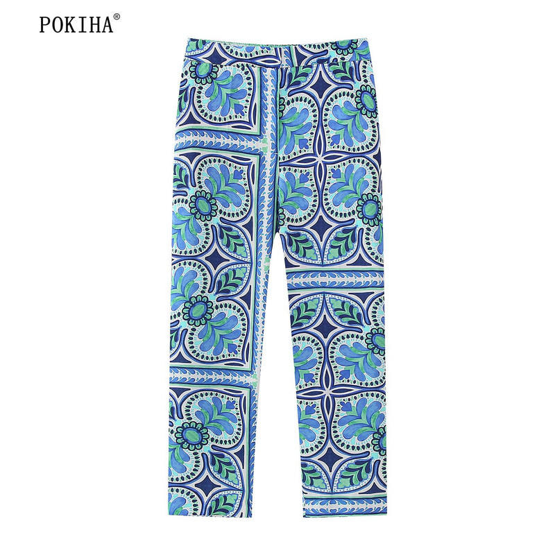 Pokiha Fashion Femei Imprime Bluze cu mânecă lungă cămașă și pantaloni casual cu talie înaltă Femei Chic Seturi două piese Mujer