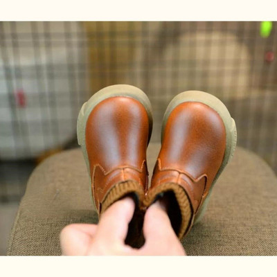 Αγόρι κοντές μπότες 2023 Χειμώνας Νέα παιδικά βαμβακερά παπούτσια βρετανικού στυλ Παιδικά συν Cashmere δερμάτινες μπότες Baby Martin Boots