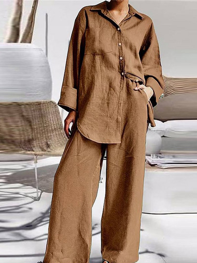 Γυναικεία Βαμβακερά λινά κομψά σετ 2 τεμαχίων casual πέτο Σετ παντελόνια με μονό στήθος και φαρδύ πόδι 2023 Καλοκαιρινά φαρδιά γυναικεία κοστούμια διακοπών