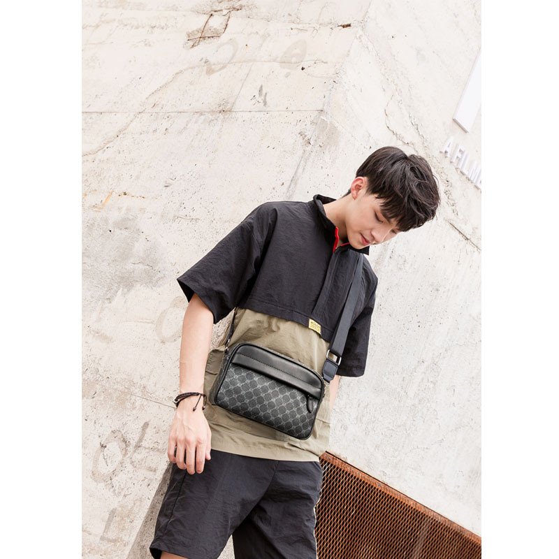 Meeste kotid Kvaliteetsest nahast Crossbody kott Vintage geomeetrilise mustriga vabaaja meeste õlakott Igapäevased messenger-kotid