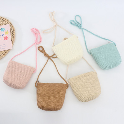 Νέα καλοκαιρινή παιδική τσάντα ώμου για κορίτσια Creative Pure Color Straw Messenger τσάντα Παιδική τσάντα με κέρματα Cute Princess Mini τσάντα