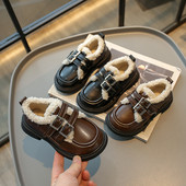 Cizme din piele pentru copii 2023, maro, băieți, fete, pantofi din bumbac căptușiți, toamnă iarnă, negru, copil mic, pantofi din blană cu fundul moale