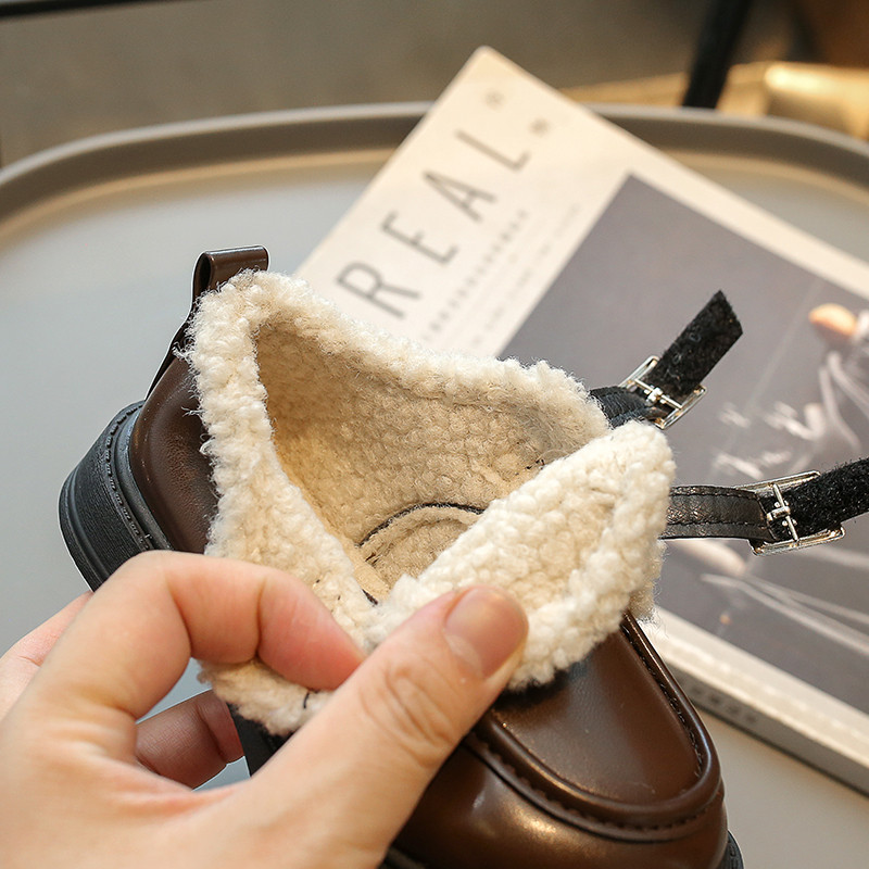 Cizme din piele pentru copii 2023, maro, băieți, fete, pantofi din bumbac căptușiți, toamnă iarnă, negru, copil mic, pantofi din blană cu fundul moale