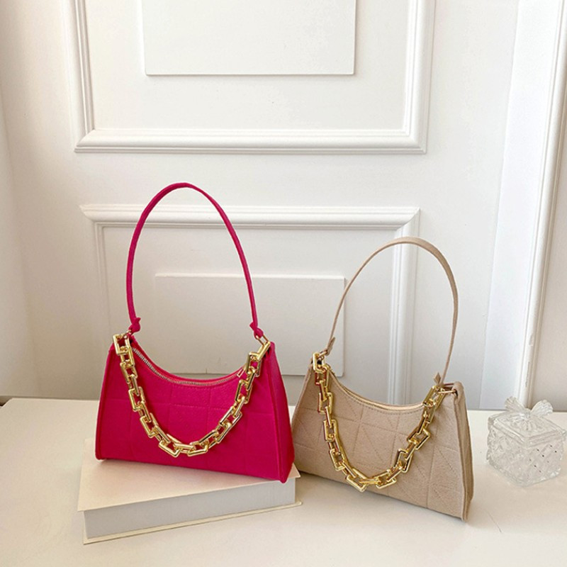 ISKYBOB Fashion Γυναικείες τσάντες ώμου με αλυσίδα μασχάλες Felt PU Δερμάτινες μονόχρωμες casual τσάντες Γυναικεία τσάντα ελαφριά τσάντα βάρους